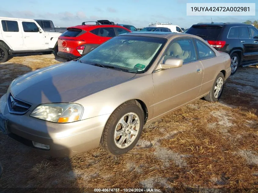 2002 Acura Cl 3.2 VIN: 19UYA42472A002981 Lot: 40674757