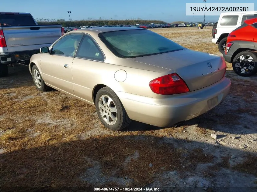 2002 Acura Cl 3.2 VIN: 19UYA42472A002981 Lot: 40674757