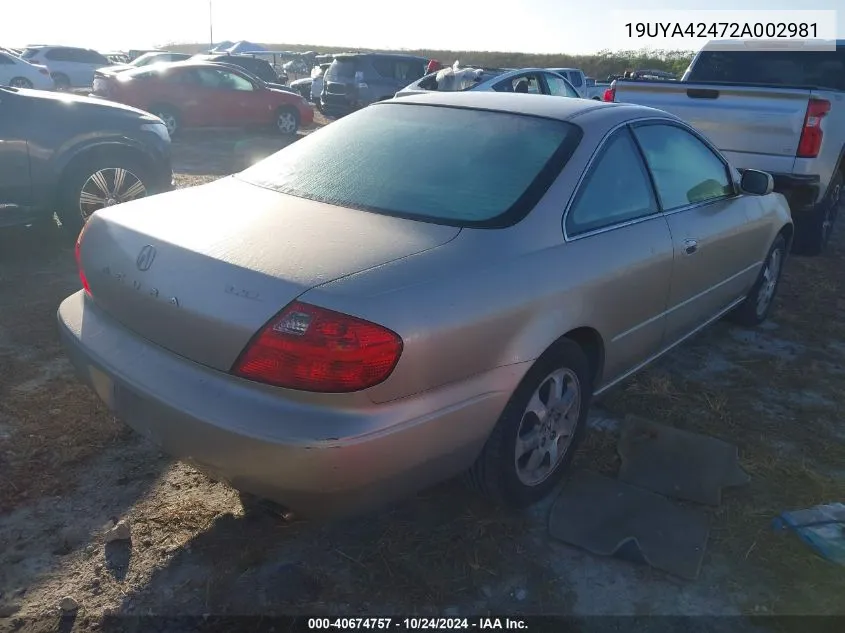 2002 Acura Cl 3.2 VIN: 19UYA42472A002981 Lot: 40674757