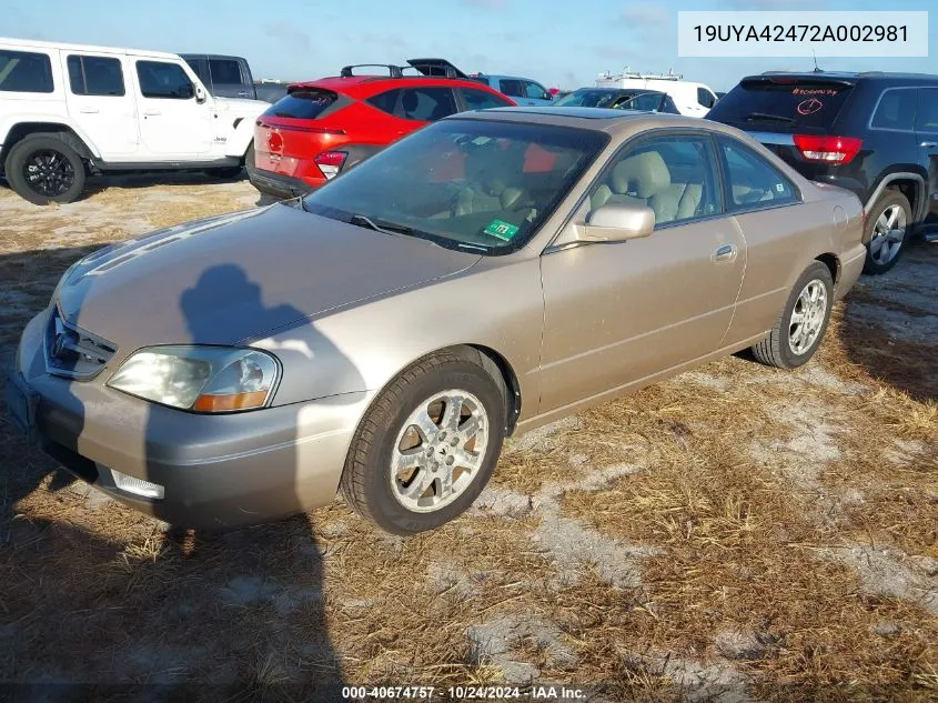 2002 Acura Cl 3.2 VIN: 19UYA42472A002981 Lot: 40674757