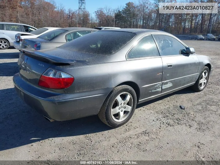 2003 Acura Cl 3.2 VIN: 19UYA42423A010827 Lot: 40792183