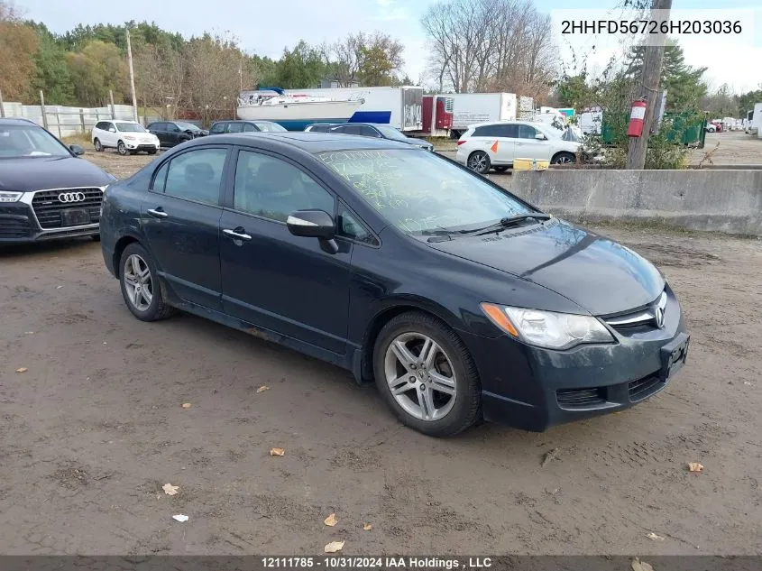 2006 Acura Csx VIN: 2HHFD56726H203036 Lot: 12111785