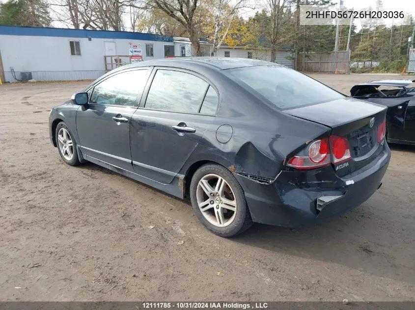 2006 Acura Csx VIN: 2HHFD56726H203036 Lot: 12111785