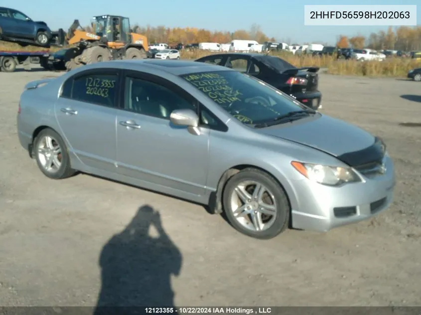 2008 Acura Csx VIN: 2HHFD56598H202063 Lot: 12123355