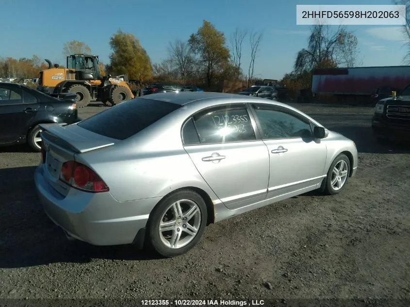 2008 Acura Csx VIN: 2HHFD56598H202063 Lot: 12123355