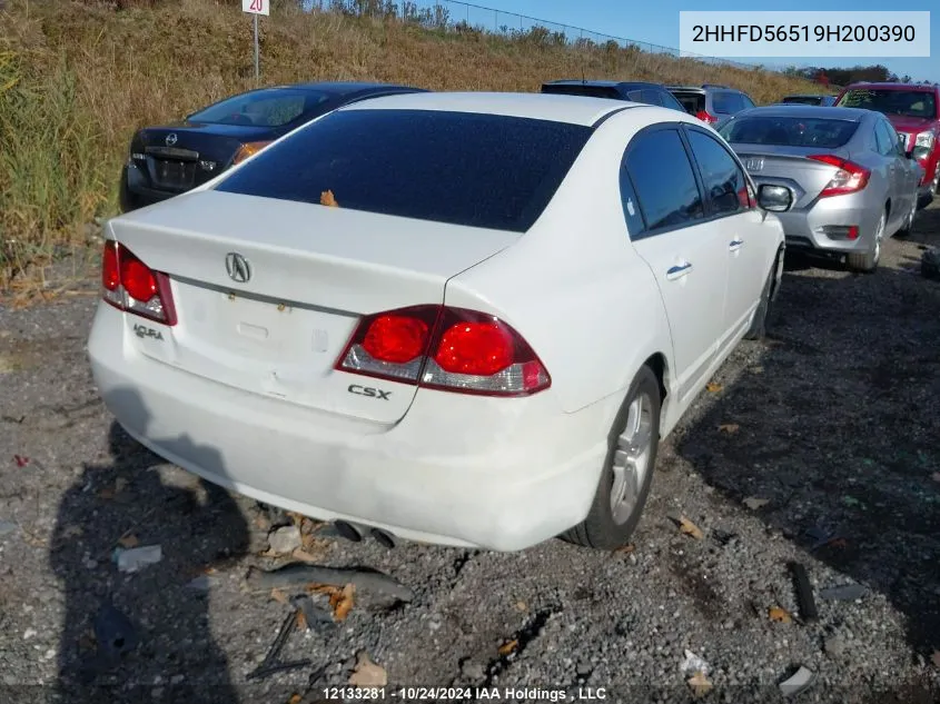 2009 Acura Csx VIN: 2HHFD56519H200390 Lot: 12133281