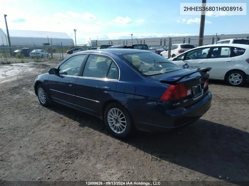 2001 Acura El VIN: 2HHES36801H008916 Lot: 12099626