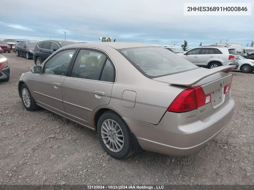 2001 Acura El VIN: 2HHES36891H000846 Lot: 12133034