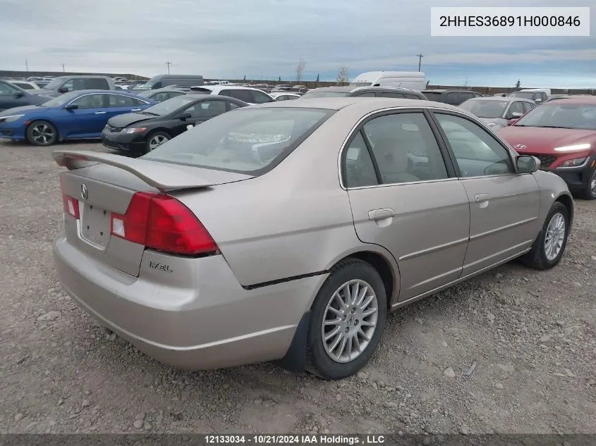 2001 Acura El VIN: 2HHES36891H000846 Lot: 12133034