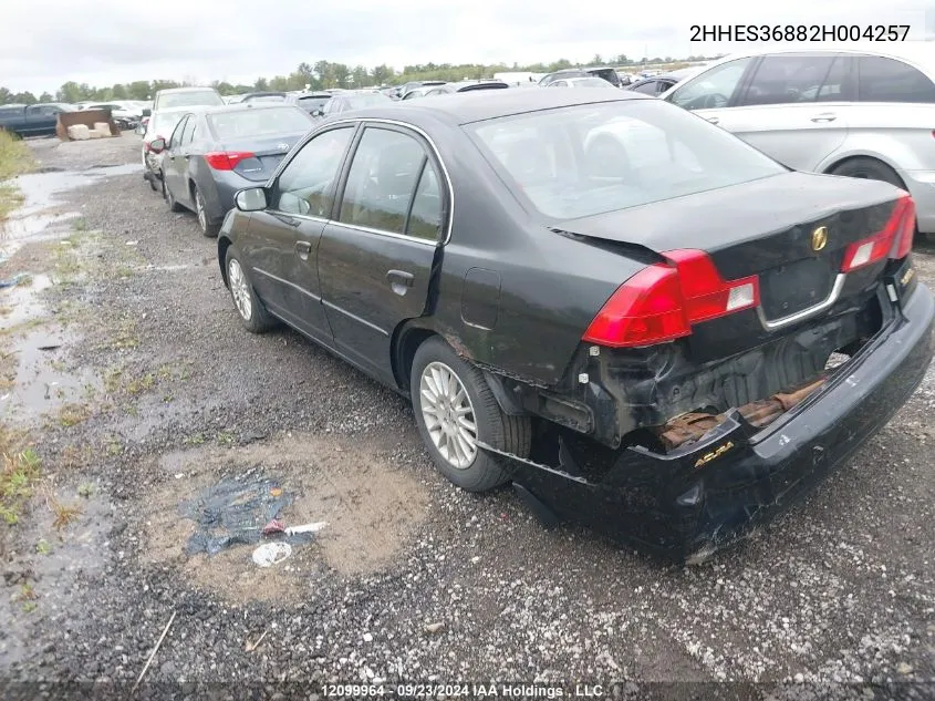 2002 Acura El VIN: 2HHES36882H004257 Lot: 12099964