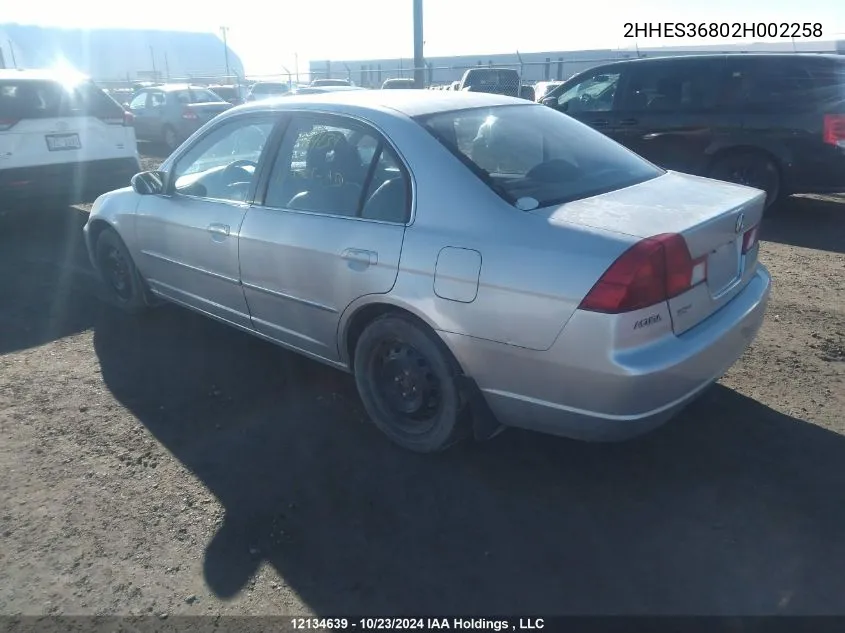 2002 Acura El VIN: 2HHES36802H002258 Lot: 12134639