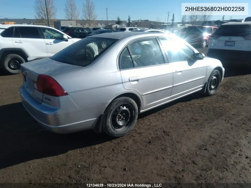 2002 Acura El VIN: 2HHES36802H002258 Lot: 12134639