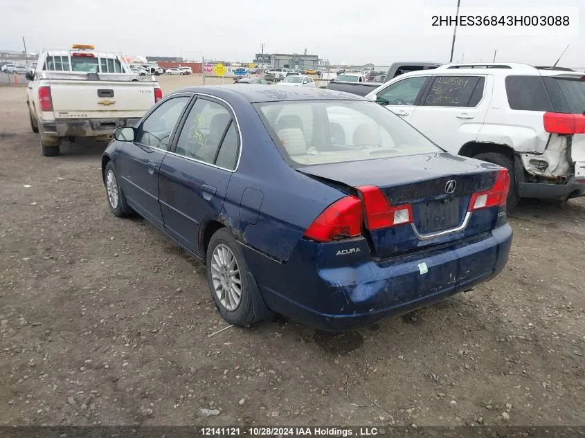 2003 Acura El VIN: 2HHES36843H003088 Lot: 12141121