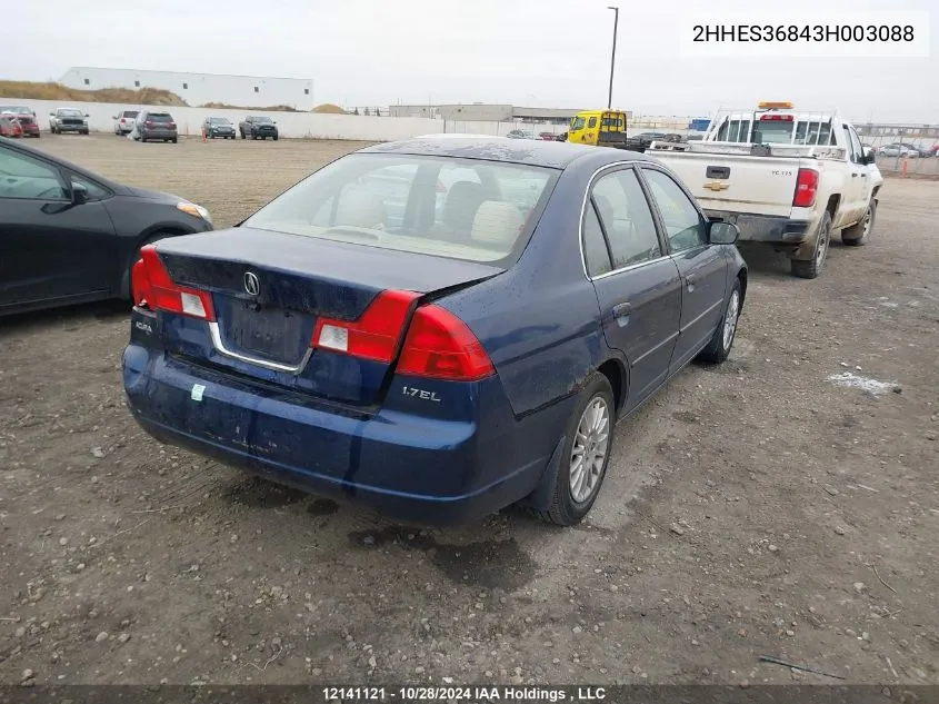 2003 Acura El VIN: 2HHES36843H003088 Lot: 12141121