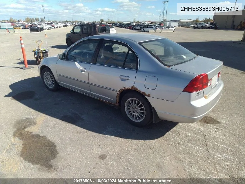 2003 Acura 1.7El VIN: 2HHES35893H005713 Lot: 20178806