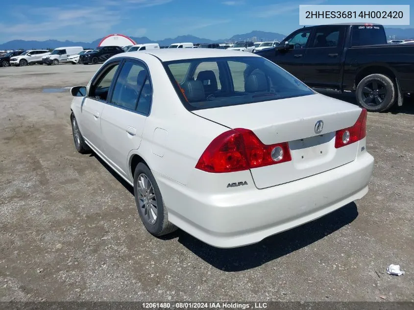 2HHES36814H002420 2004 Acura 1.7El Premium