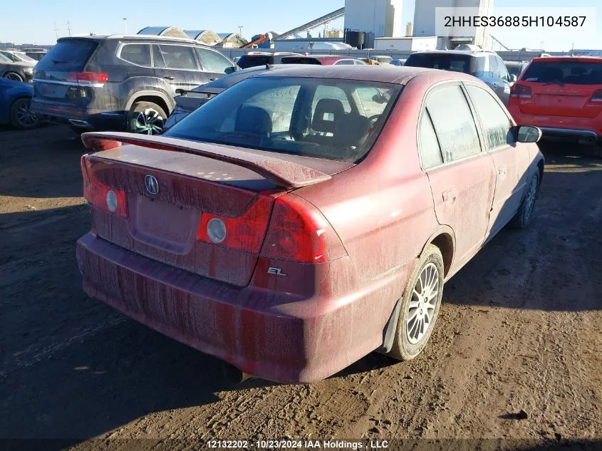 2005 Acura El VIN: 2HHES36885H104587 Lot: 12132202