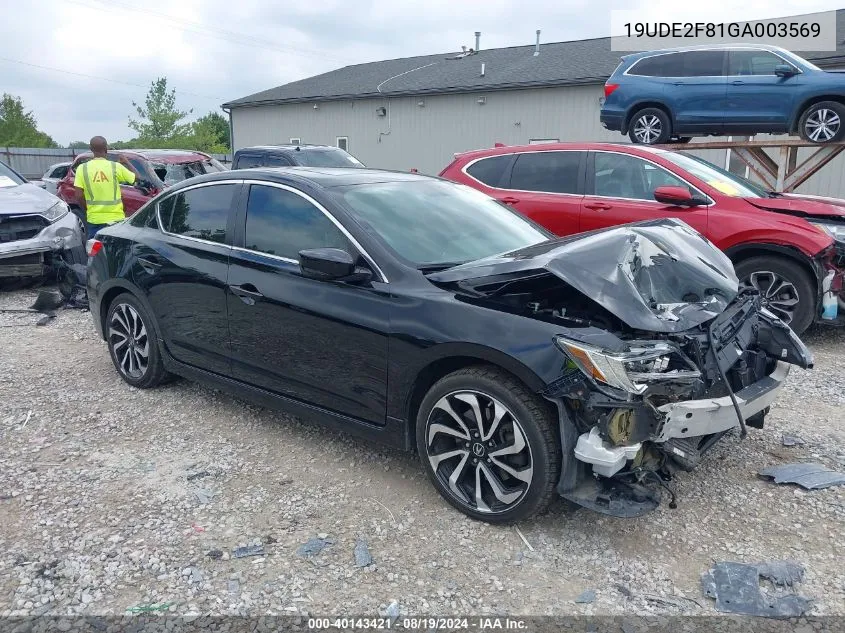 2016 Acura Ilx Premium A-Spec Packages/Technology Plus A-Spec Packages VIN: 19UDE2F81GA003569 Lot: 40143421