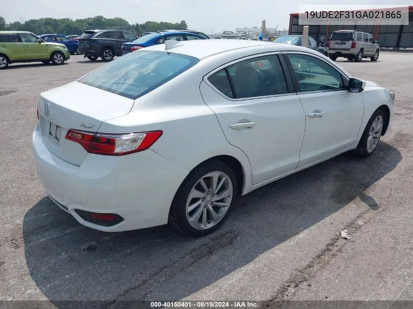 2016 Acura Ilx 2.4L/Acurawatch Plus Package VIN: 19UDE2F31GA021865 Lot: 40150401