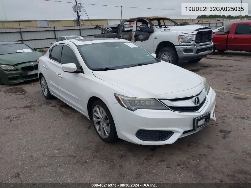 2016 Acura Ilx 2.4L/Acurawatch Plus Package VIN: 19UDE2F32GA025035 Lot: 40216973