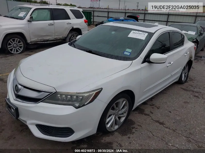 2016 Acura Ilx 2.4L/Acurawatch Plus Package VIN: 19UDE2F32GA025035 Lot: 40216973