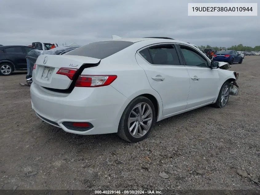 2016 Acura Ilx 2.4L/Acurawatch Plus Package VIN: 19UDE2F38GA010944 Lot: 40229146