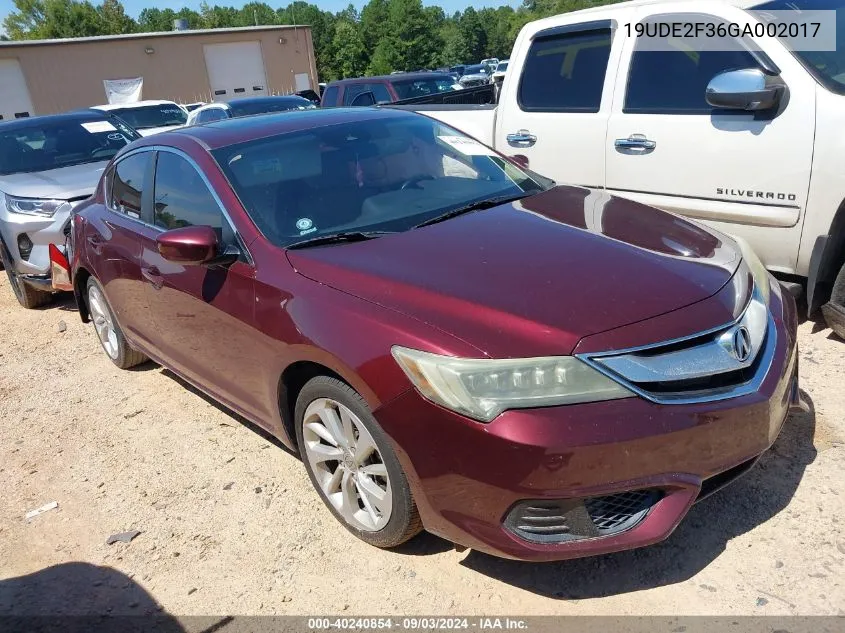 2016 Acura Ilx 2.4L/Acurawatch Plus Package VIN: 19UDE2F36GA002017 Lot: 40240854