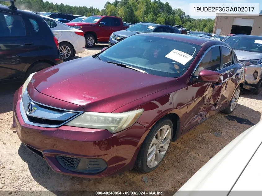 2016 Acura Ilx 2.4L/Acurawatch Plus Package VIN: 19UDE2F36GA002017 Lot: 40240854