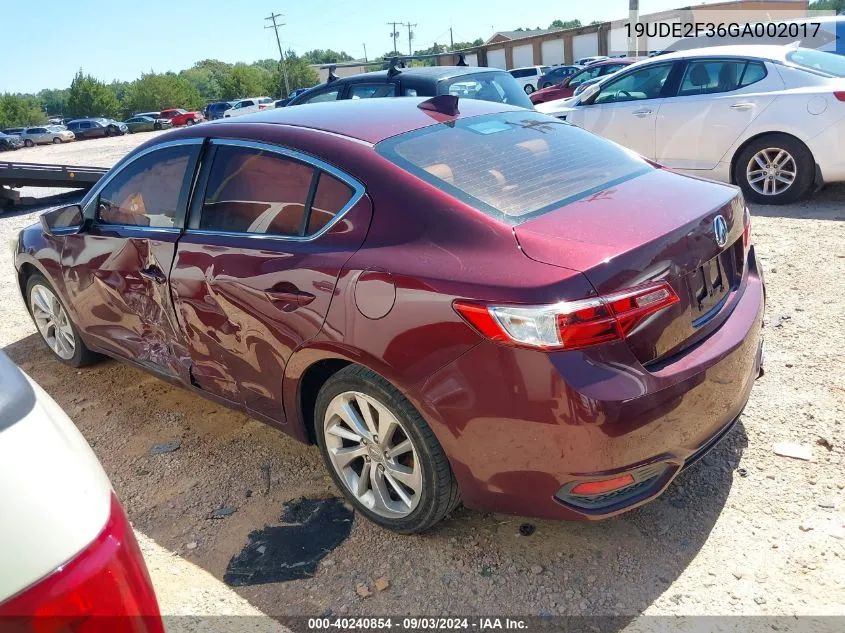 2016 Acura Ilx 2.4L/Acurawatch Plus Package VIN: 19UDE2F36GA002017 Lot: 40240854