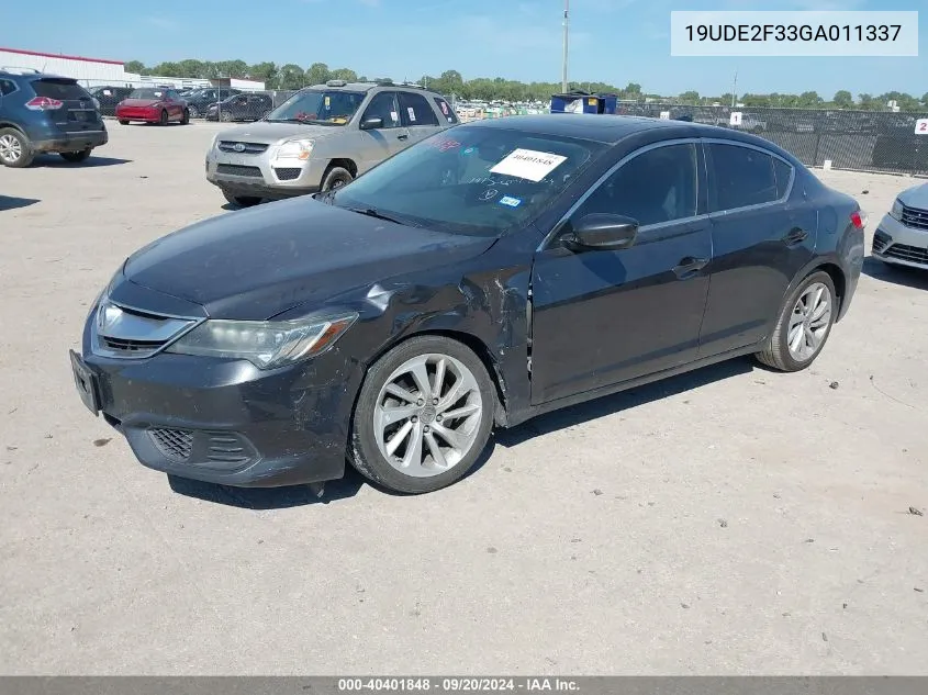 2016 Acura Ilx 2.4L/Acurawatch Plus Package VIN: 19UDE2F33GA011337 Lot: 40401848