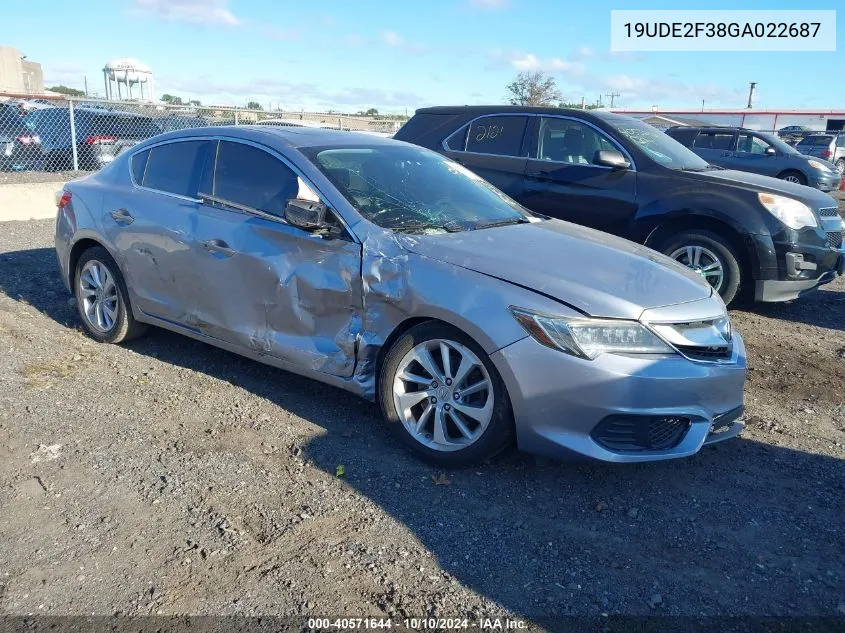 2016 Acura Ilx 2.4L/Acurawatch Plus Package VIN: 19UDE2F38GA022687 Lot: 40571644