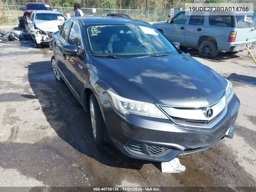 2016 Acura Ilx 2.4L/Acurawatch Plus Package VIN: 19UDE2F38GA014766 Lot: 40758135