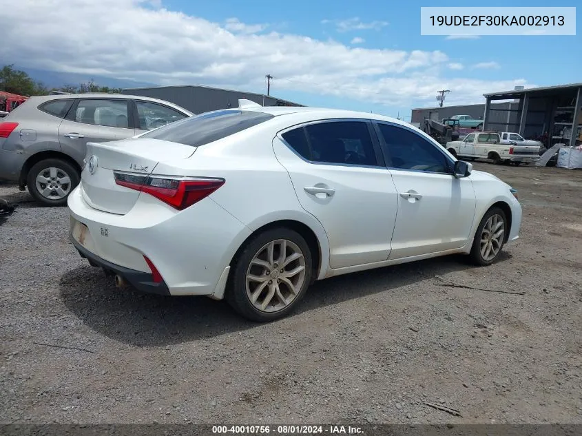 2019 Acura Ilx Standard VIN: 19UDE2F30KA002913 Lot: 40010756