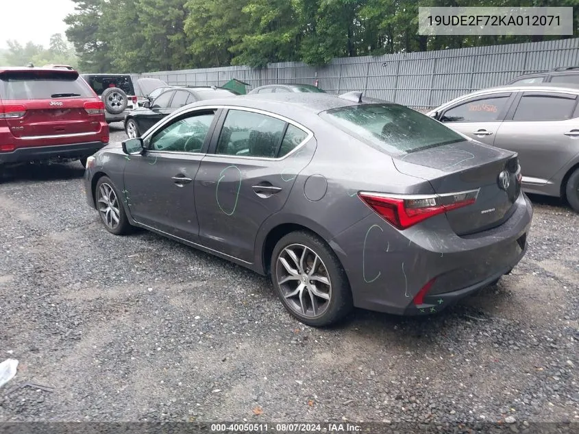 2019 Acura Ilx Premium Package/Technology Package VIN: 19UDE2F72KA012071 Lot: 40050511