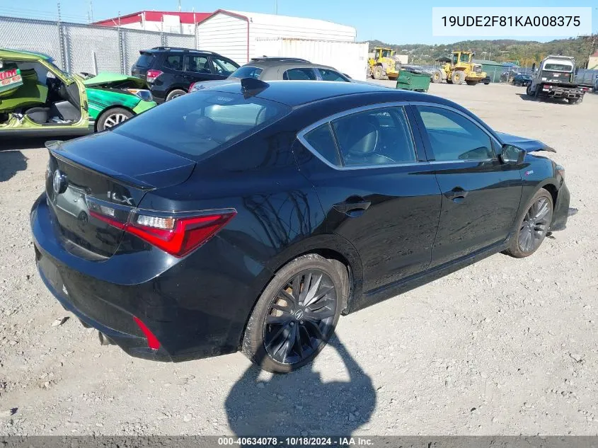 2019 Acura Ilx Premium A-Spec Packages/Technology A-Spec Packages VIN: 19UDE2F81KA008375 Lot: 40634078