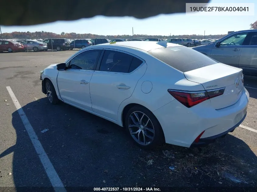 2019 Acura Ilx Premium Package/Technology Package VIN: 19UDE2F78KA004041 Lot: 40722537