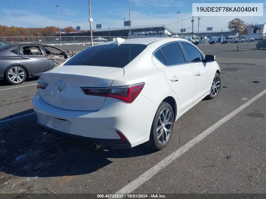 2019 Acura Ilx Premium Package/Technology Package VIN: 19UDE2F78KA004041 Lot: 40722537