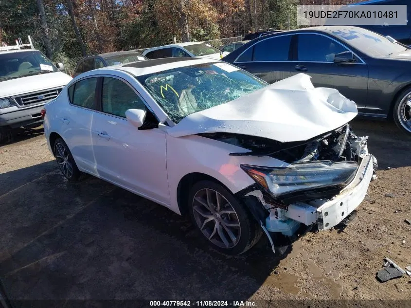 2019 Acura Ilx Premium Package/Technology Package VIN: 19UDE2F70KA010481 Lot: 40779542