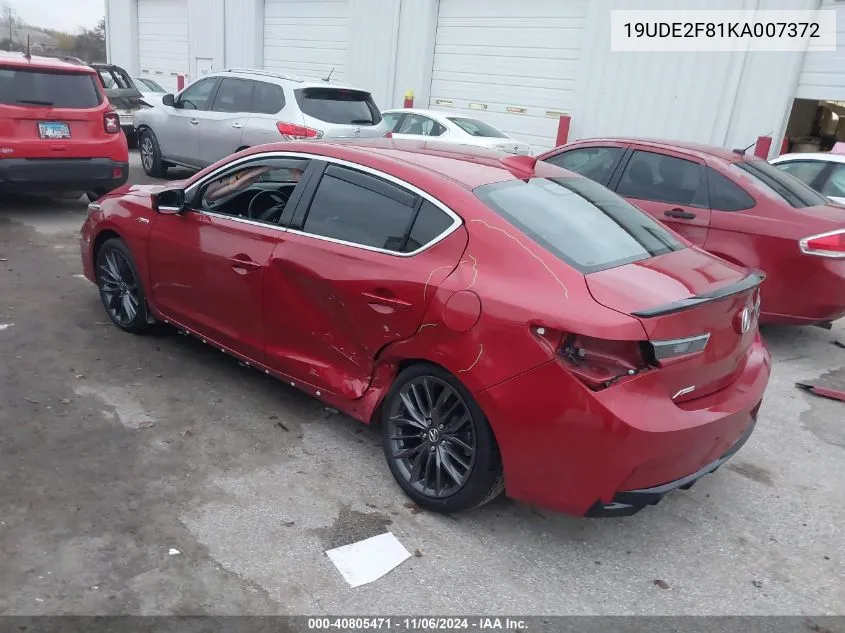 2019 Acura Ilx Premium A-Spec Packages/Technology A-Spec Packages VIN: 19UDE2F81KA007372 Lot: 40805471