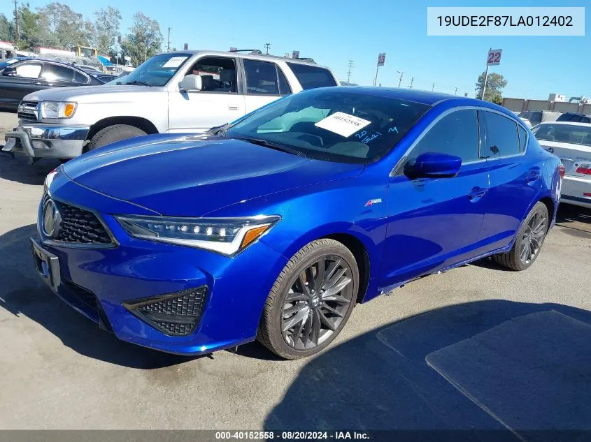 2020 Acura Ilx Premium A-Spec Packages/Technology A-Spec Packages VIN: 19UDE2F87LA012402 Lot: 40152558