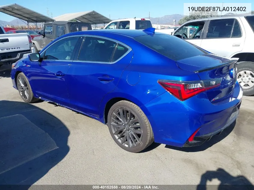 19UDE2F87LA012402 2020 Acura Ilx Premium A-Spec Packages/Technology A-Spec Packages