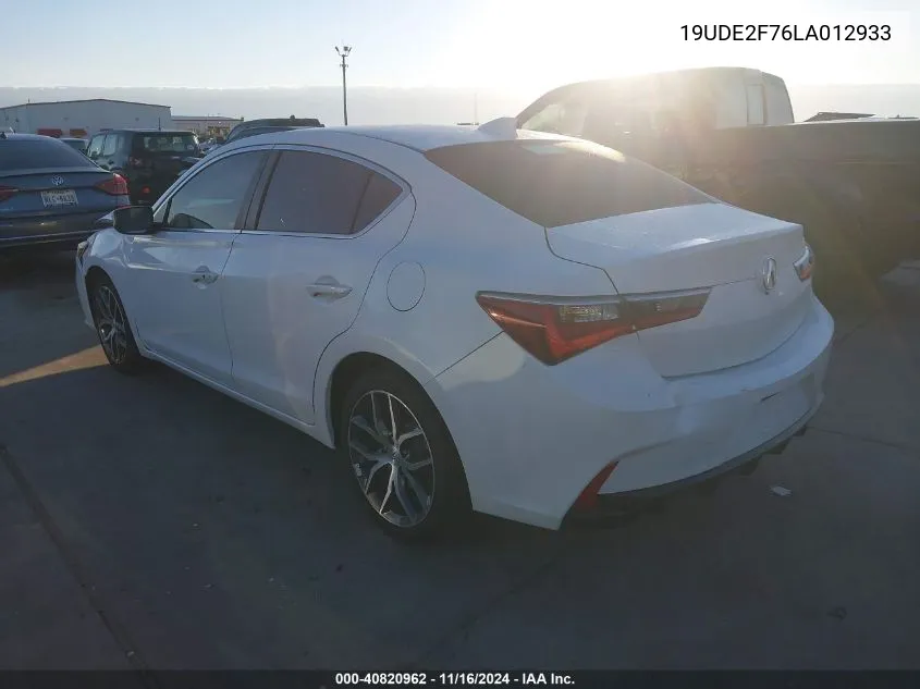 2020 Acura Ilx Premium Package/Technology Package VIN: 19UDE2F76LA012933 Lot: 40820962