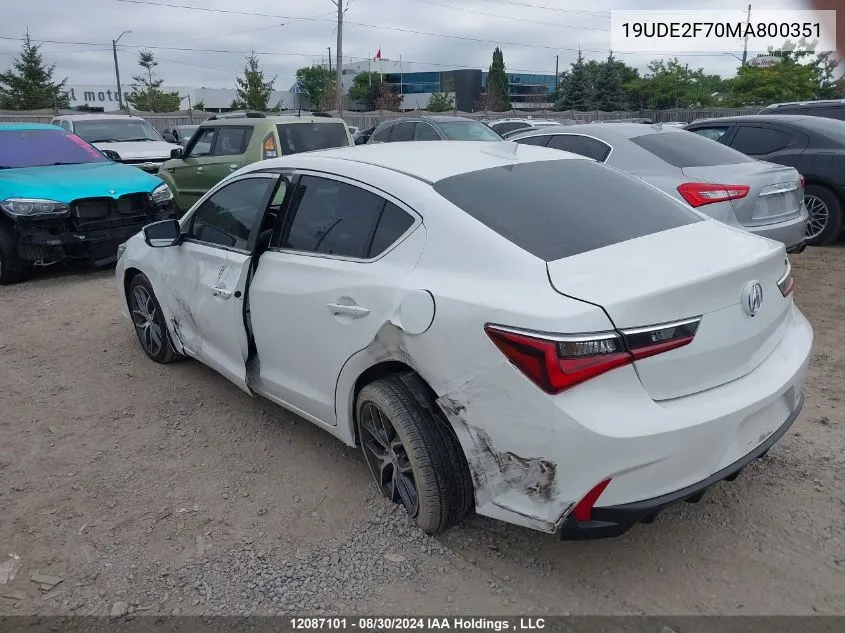 2021 Acura Ilx VIN: 19UDE2F70MA800351 Lot: 12087101