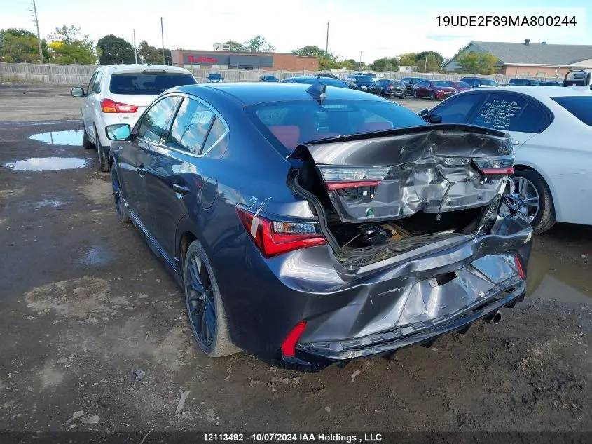 2021 Acura Ilx VIN: 19UDE2F89MA800244 Lot: 12113492