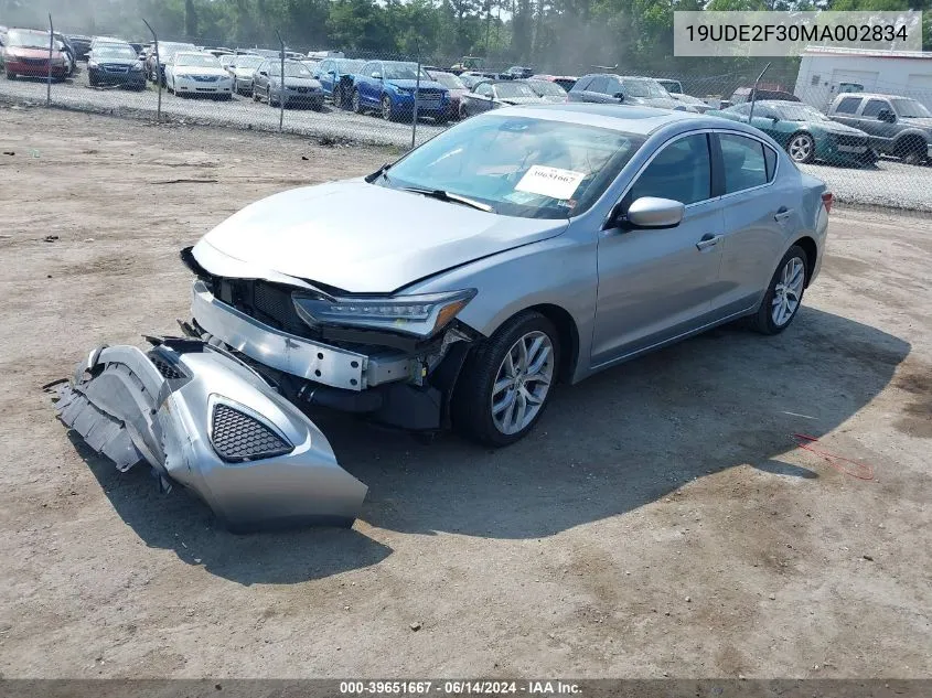 2021 Acura Ilx Standard VIN: 19UDE2F30MA002834 Lot: 39651667