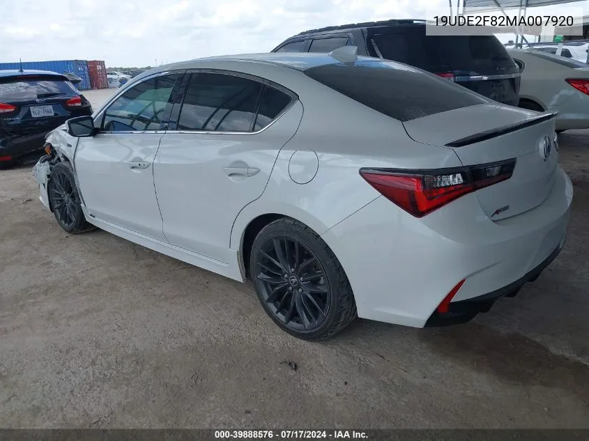 2021 Acura Ilx Premium A-Spec Packages/Technology A-Spec Packages VIN: 19UDE2F82MA007920 Lot: 39888576