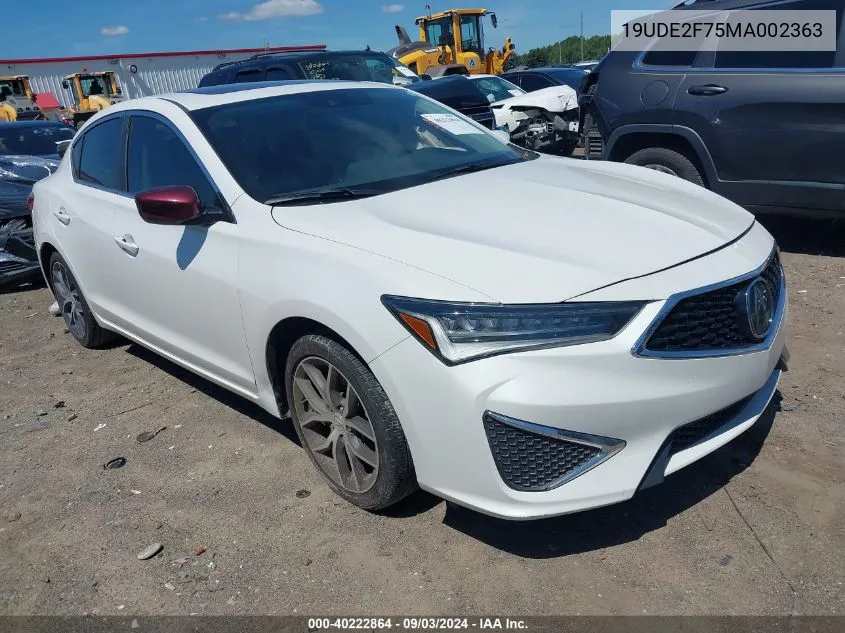 2021 Acura Ilx Premium Package/Technology Package VIN: 19UDE2F75MA002363 Lot: 40222864