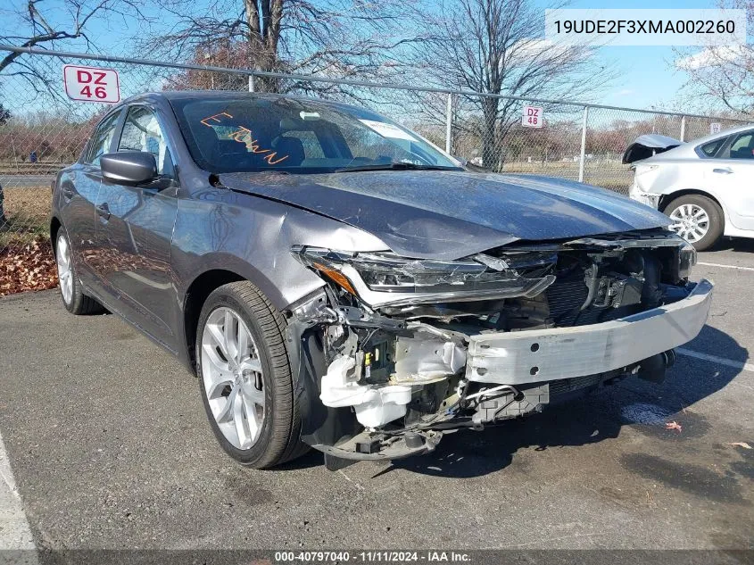 2021 Acura Ilx Standard VIN: 19UDE2F3XMA002260 Lot: 40797040