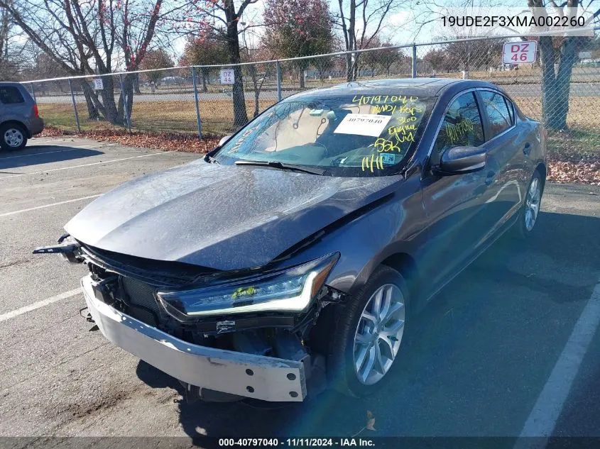 2021 Acura Ilx Standard VIN: 19UDE2F3XMA002260 Lot: 40797040