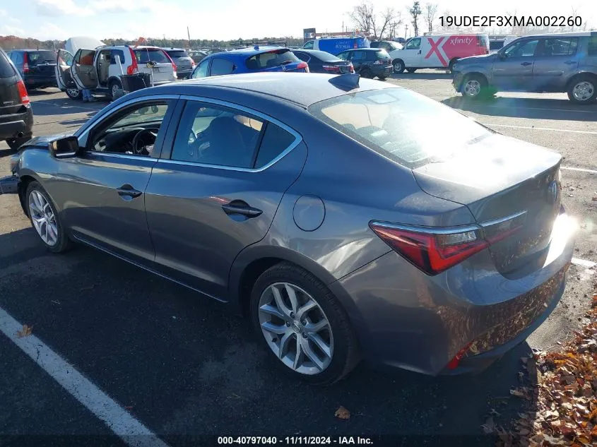 2021 Acura Ilx Standard VIN: 19UDE2F3XMA002260 Lot: 40797040